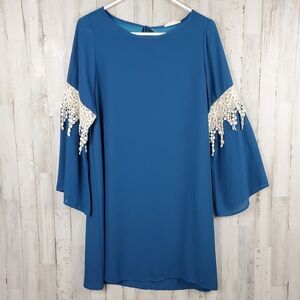 Altar'd State Lace Bell Sleeve Dress Dark Teal Size Large